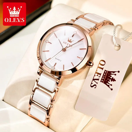 OLEVS Luxury Rose Gold Women's Ceramic Watch